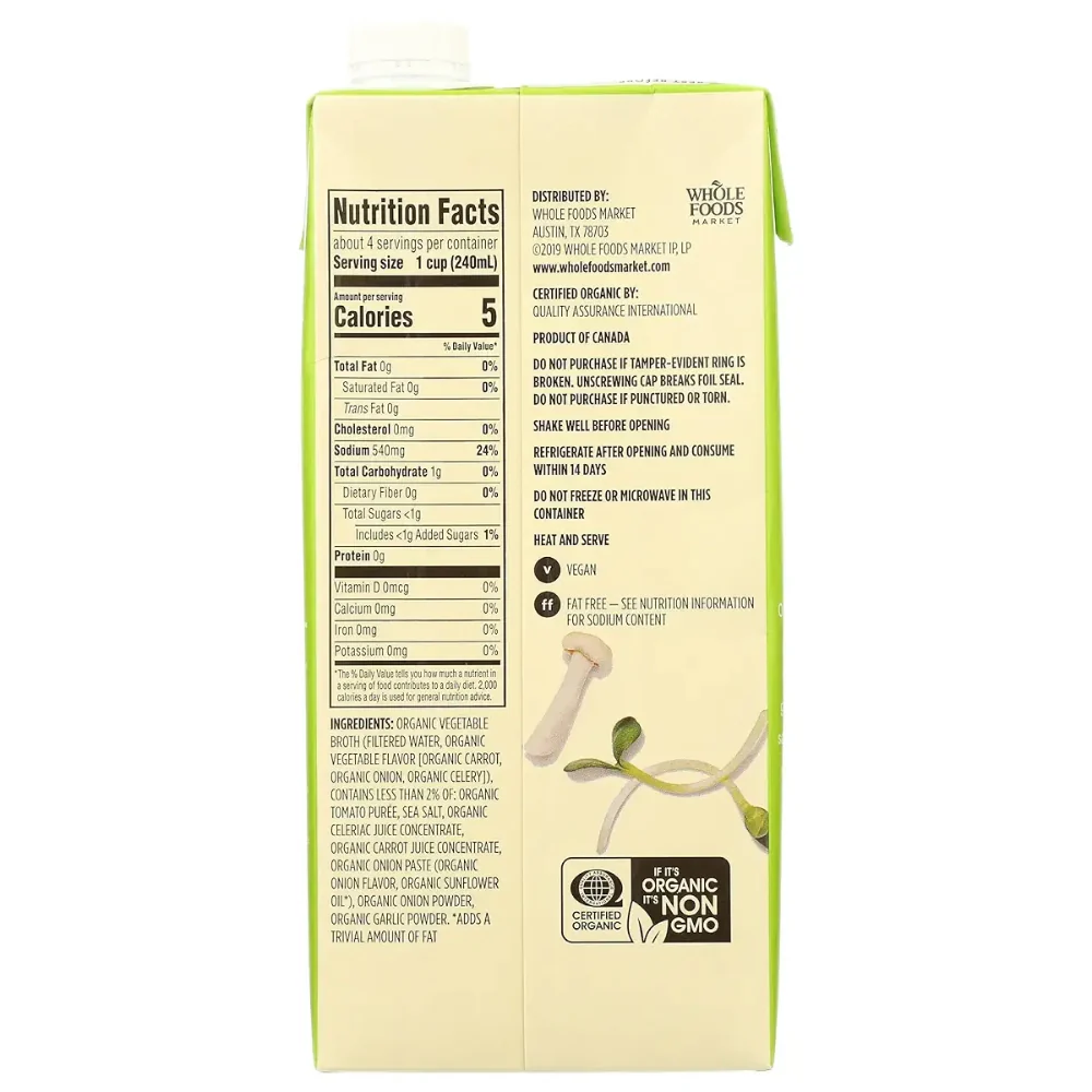 365 Whole Foods Market Organic Vegetable Broth 946ml - Image 3