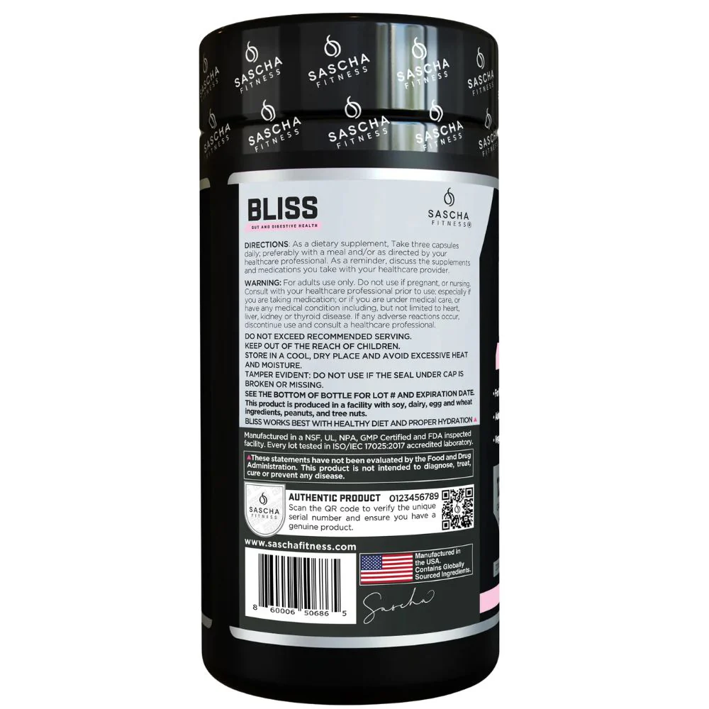 Bliss by Sascha Fitness Salud Intestinal y Digestiva 90 Capsulas - Image 2