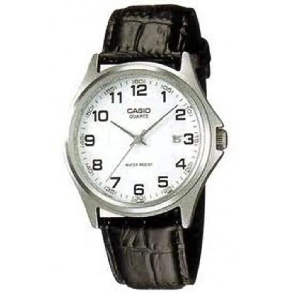 Casio Reloj Análogo Casual De Correa De Cuero Black Para Caballeros