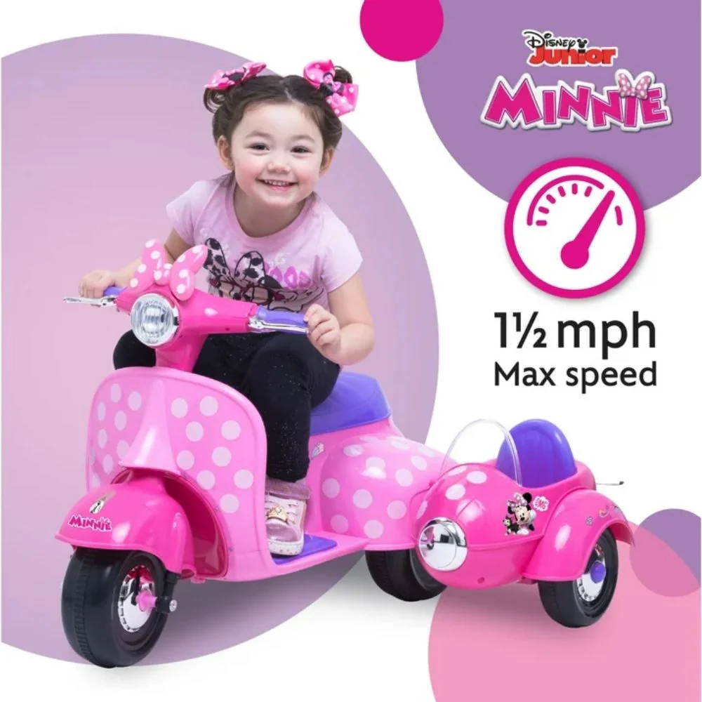 Disney Minnie Mouse 6 Volt Happy Helpers Scooter with Sidecar Ride-On Toy - Image 2
