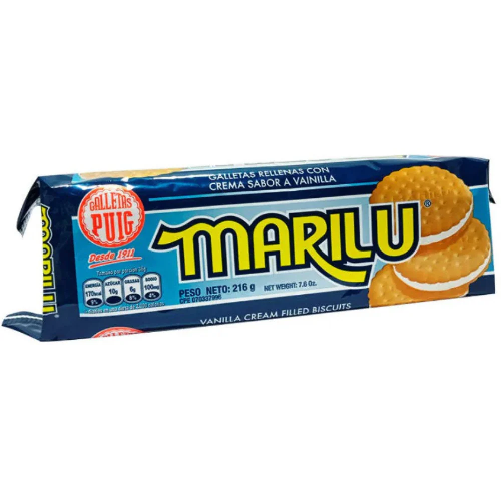 Galletas Marilu Puig Rellenas Con Crema Sabor a Vainilla 6 Paquetes Individuales 216g