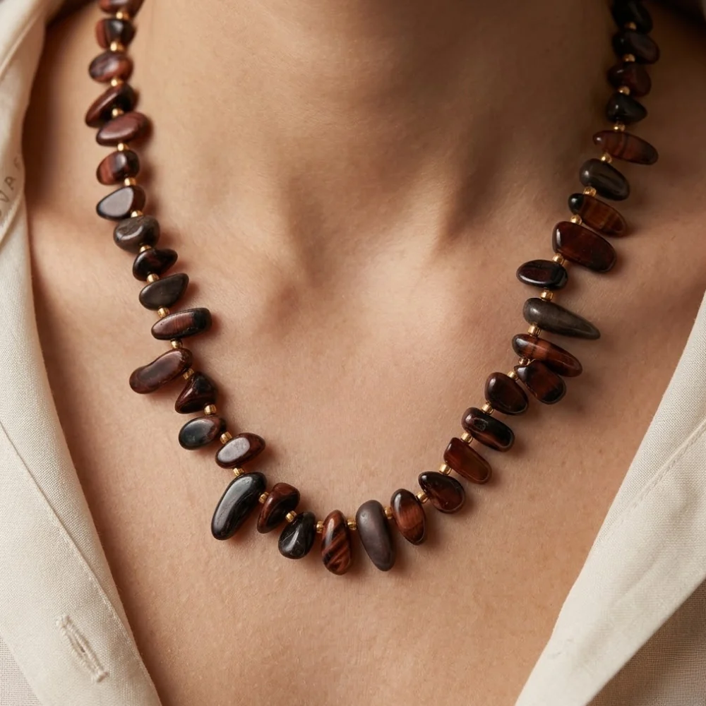 H&Co Collar Chispa Agata y Cuarzo Brown