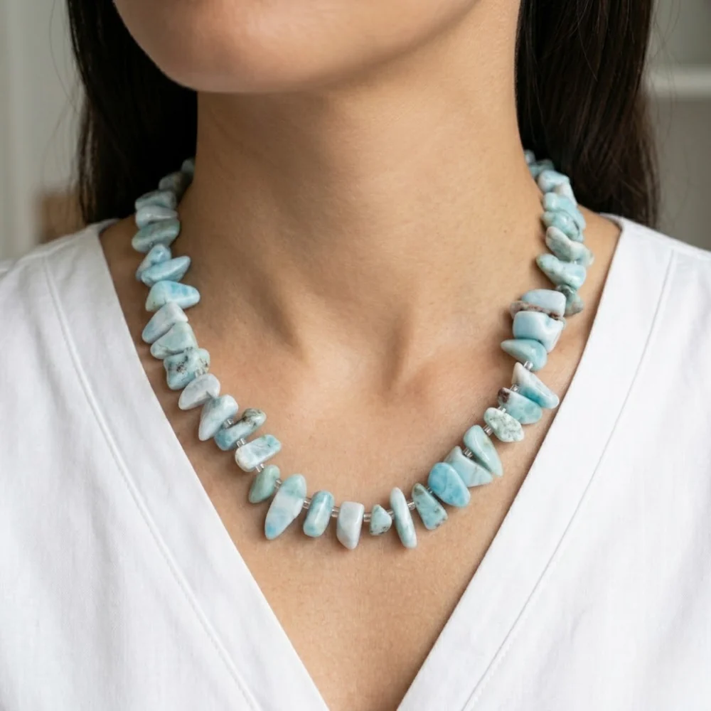 H&Co Collar Chispa Agata y Cuarzo Light Blue