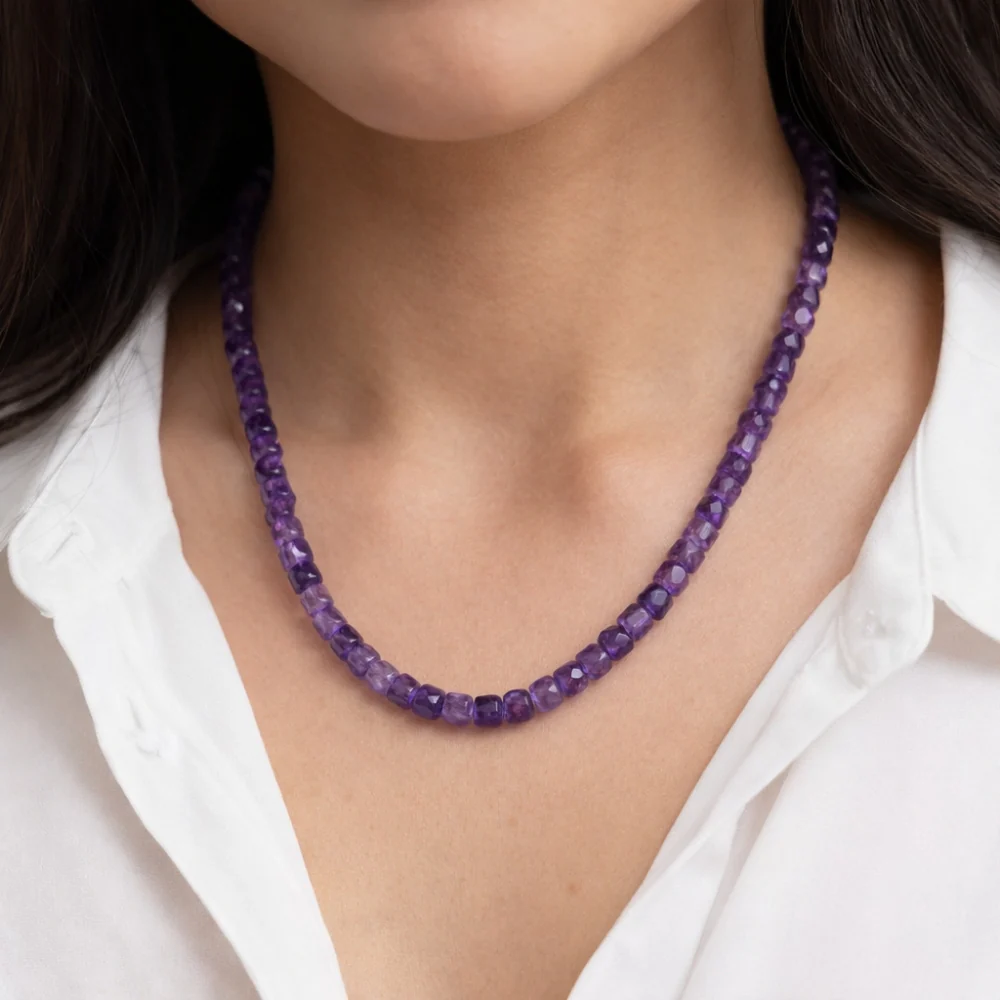 H&Co Collar Cubos de Agata y Cuarzo Purple
