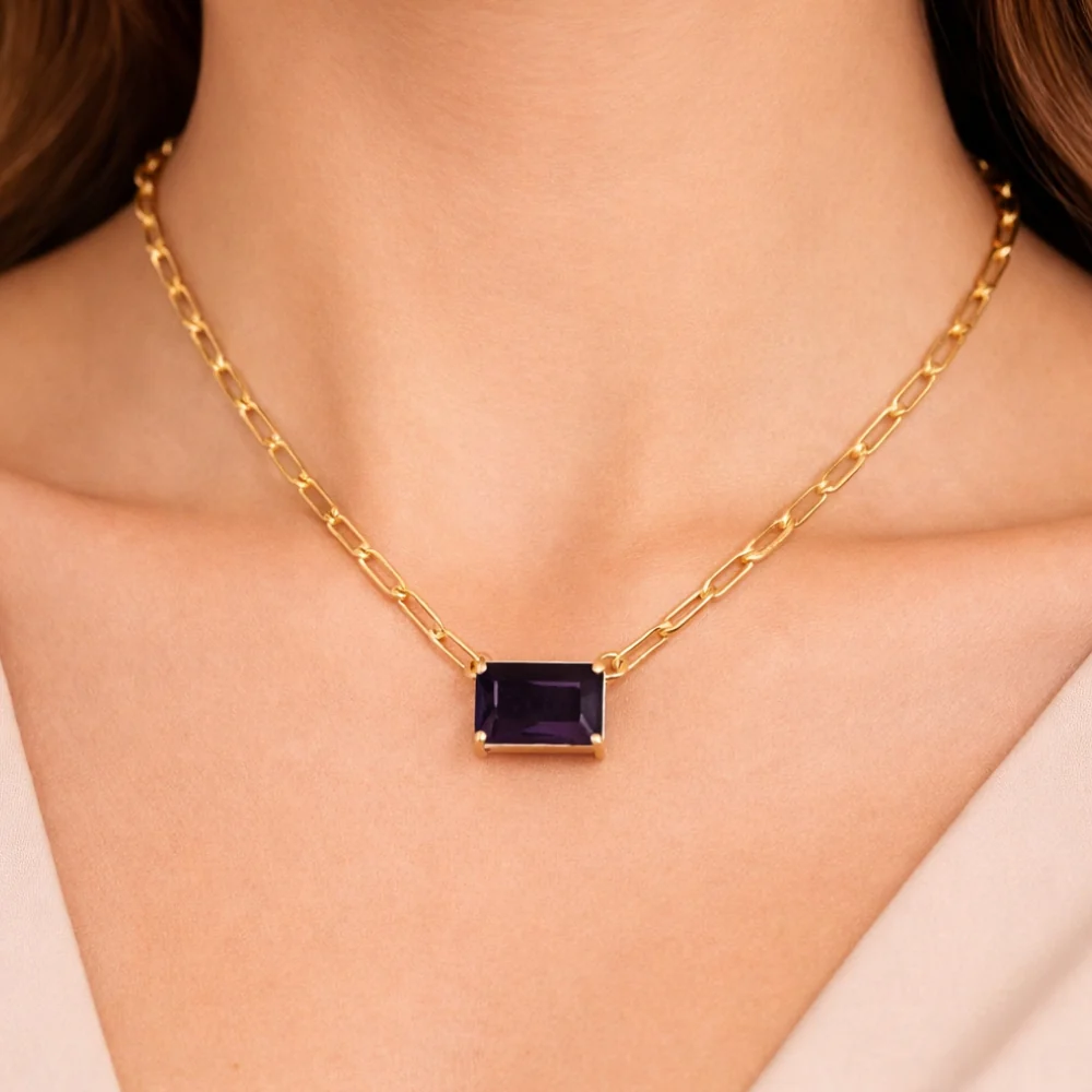 H&Co Collar de Cadena con Dije Brillante Purple