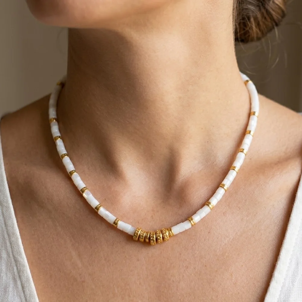 H&Co Collar de Pucas Nacar Piedra Volcanica
