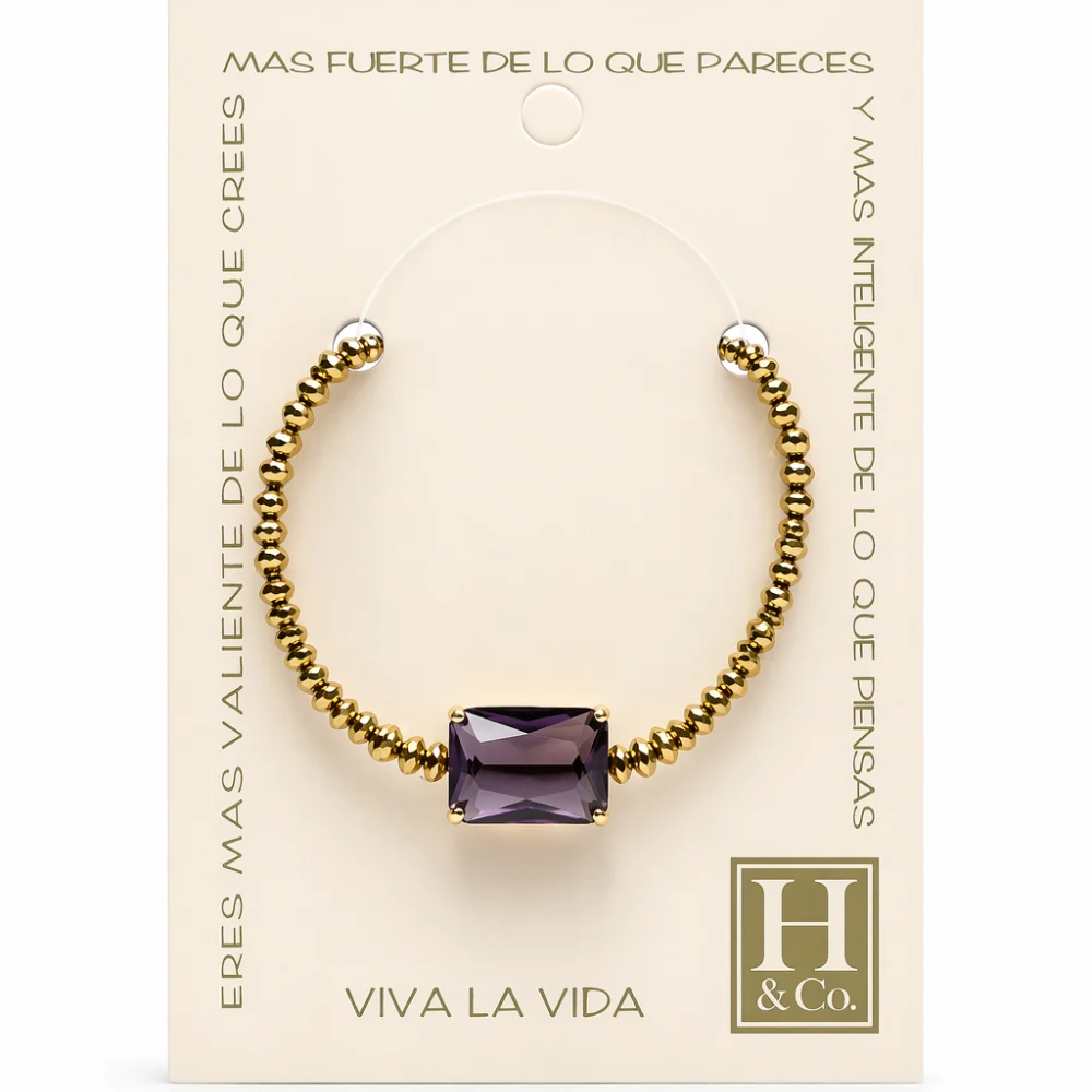 H&Co Pulsera Ajustable Para Damas de Hematita con Dije Purple - Image 2
