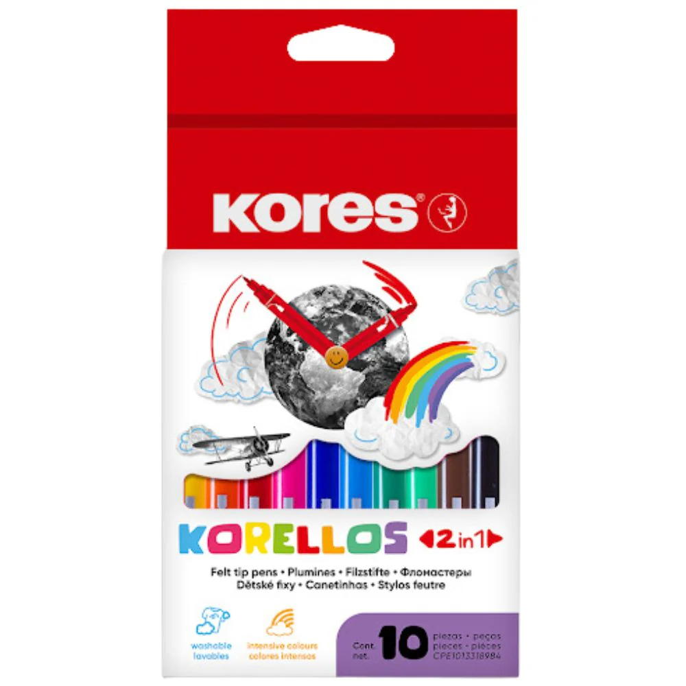 Kores Marcadores Korellos 2 en 1  Doble Punta 10 Und