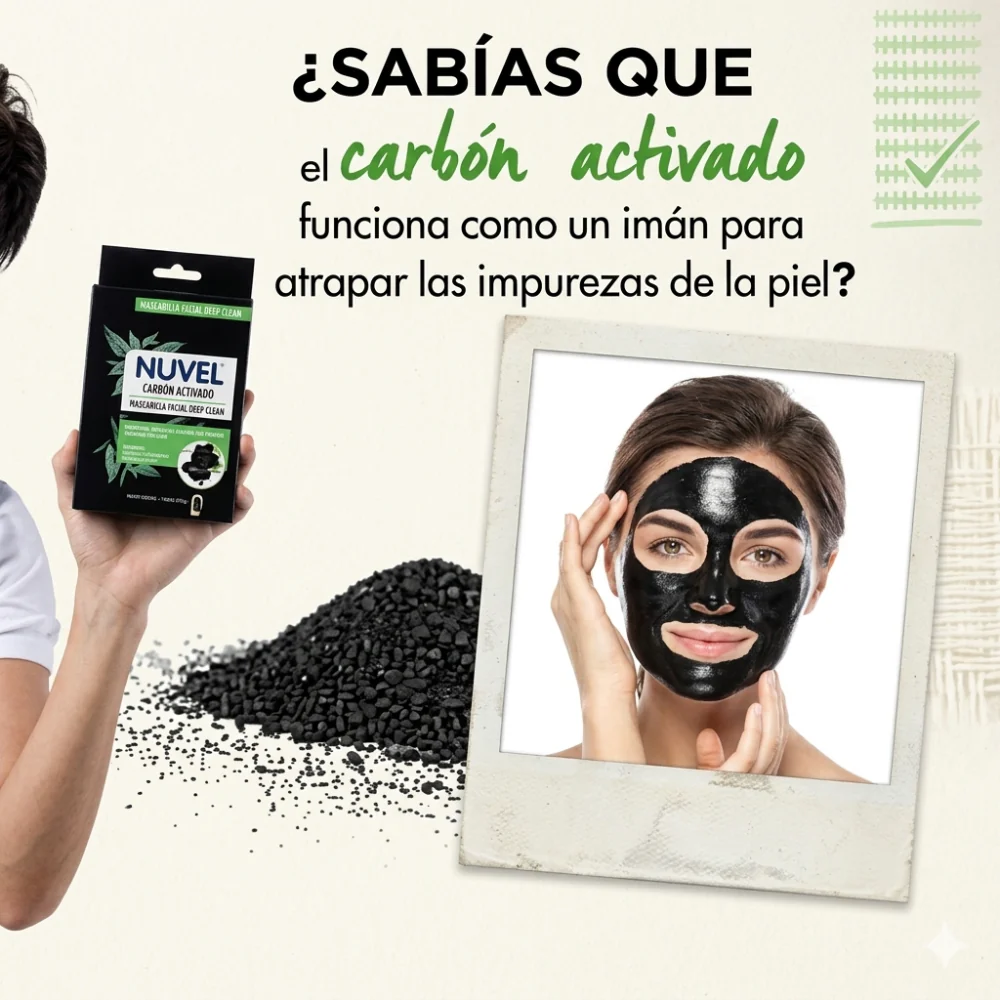 Nuvel Mascarilla Facial En Tela Limpieza Purificante Con Carbón Activado "Piel Mixta O Grasa" 1Und - Image 2