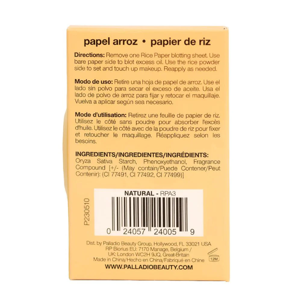 Palladio Rice Paper Oil-Absorbing Blotting Tissues With Rice Powder Natural 10gr 40 Hojas - Image 3