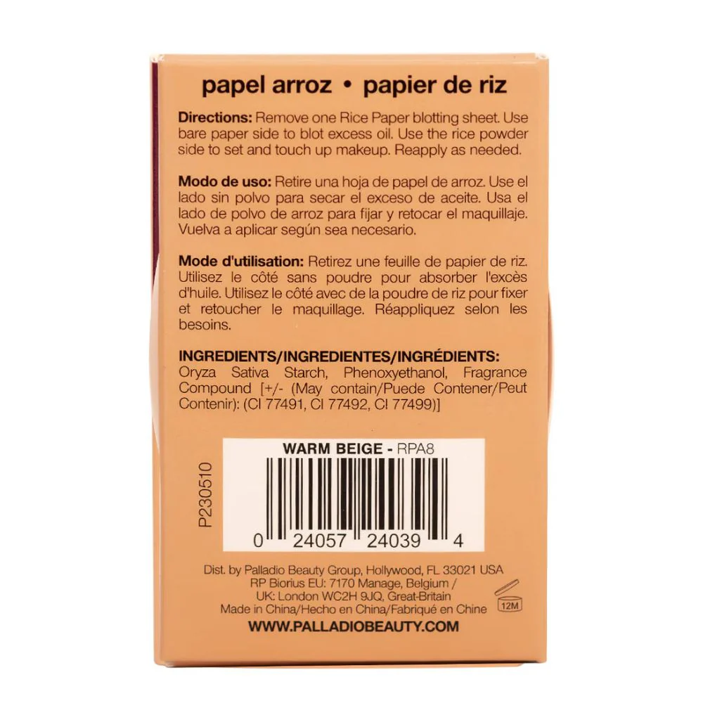 Palladio Rice Paper Oil-Absorbing Blotting Tissues With Rice Powder Warm Beige 10gr 40 Hojas - Image 2
