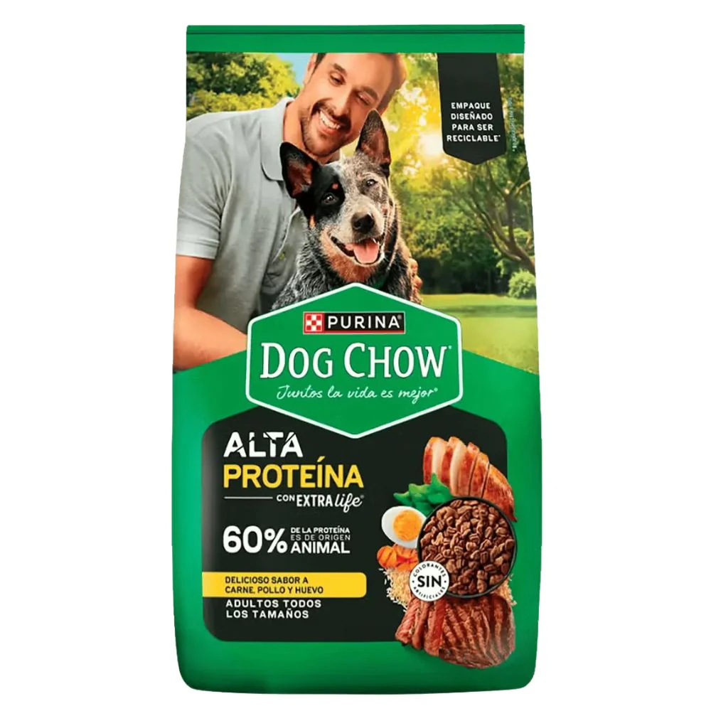 Dog Chow Adulto todos los tamaños, Alto Porteina sabor Carnes, Pollo y Huevo 2 kgs