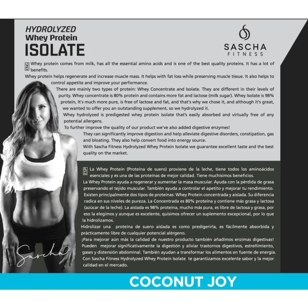 Whey Protein Hidrolizada Isolate by Sascha Fitness sabor Coconut 957g - Image 6