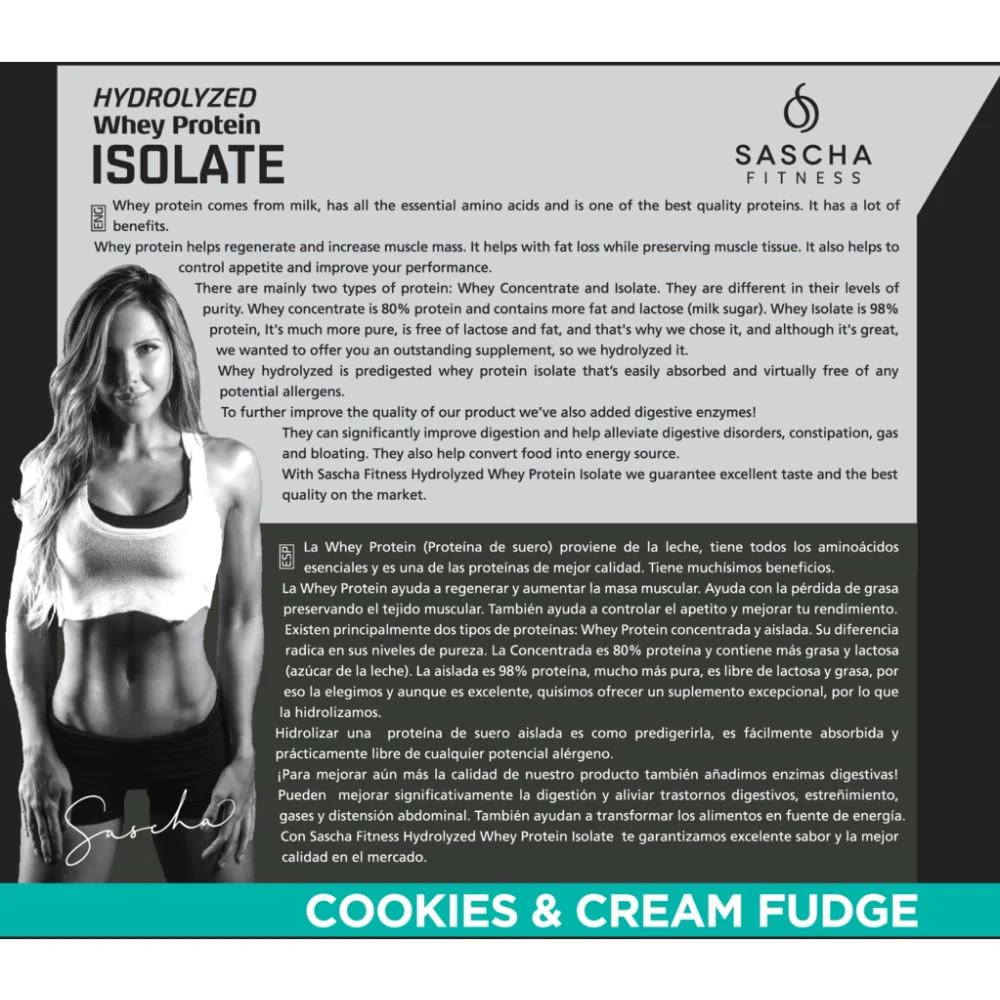 Whey Protein Hidrolizada Isolate by Sascha Fitness sabor Cookies & Cream 986g - Image 6